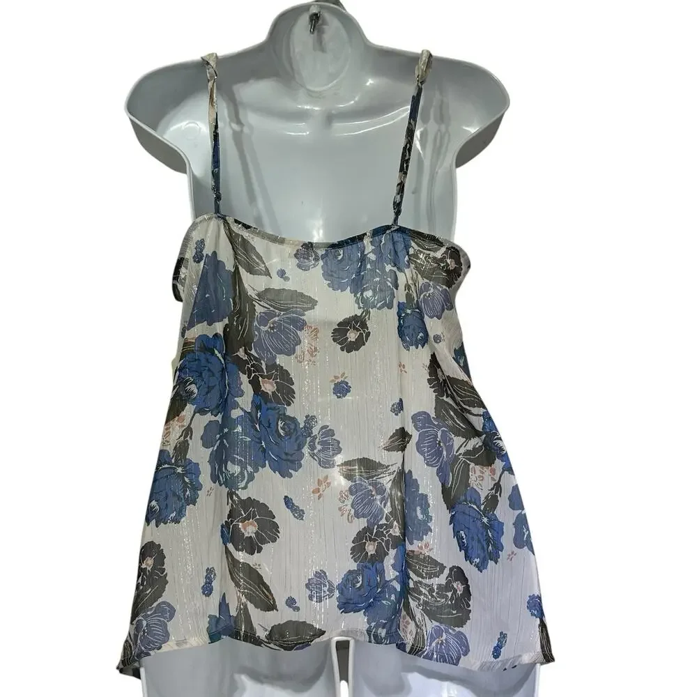 Free People Velvet Floral Printed Seamed Cami Top Sleeveless Size M